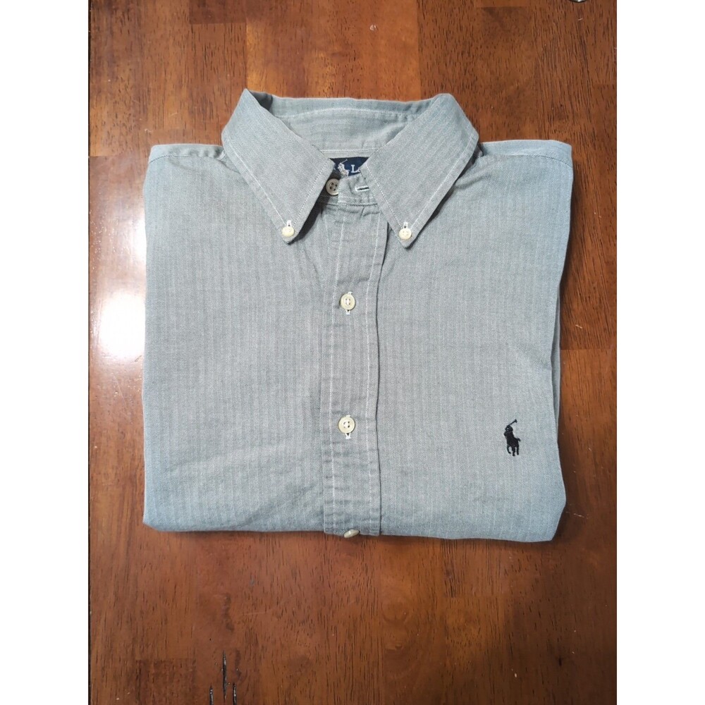 RALPH LAUREN Shirt MENS XL Gray Long Sleeve Button Down 100% Cotton classic fit